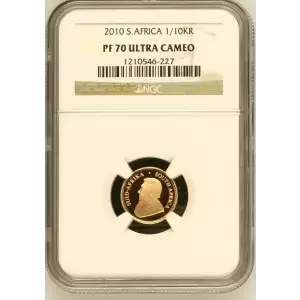 2010 South Africa 1/10 oz Gold Proof Krugerrand NGC PF-70 Ultra Cameo Coin (2)