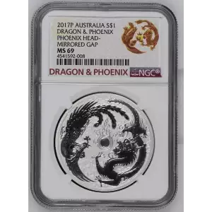 2017 P Australia Dragon & Phoenix Mint Error (Head-Mirrored Gap) NGC MS-69