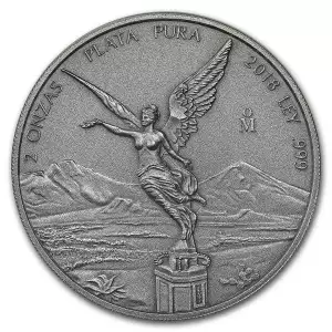 2018 Mexico 2 oz Antiqued Silver Libertad Coin (In Capsule)