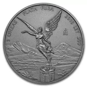 2018 Mexico 5 oz Antiqued Silver Libertad Coin (In Capsule)