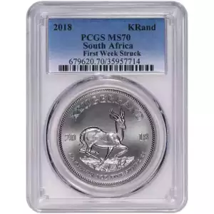 2018 South Africa 1 oz Silver Krugerrand PCGS MS-70 First Week Struck