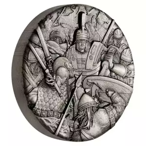 2018 Warfare - Roman Legion: 2 oz Antiqued Silver High Relief Coin (w/Box & COA)