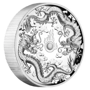 2019  Australia Perth Mint 2 oz Silver Double Dragon High Relief Proof Coin