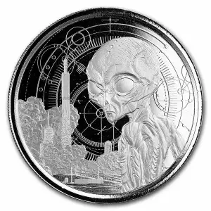 2021 Republic of Ghana 1 oz Silver 5 Dollar Space Alien BU (In Capsule)