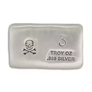 3 oz Silver Hand Poured Bars - PG & G (Skull and Bones)