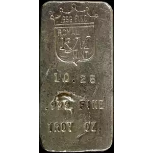 Vintage 10.25 oz Royal Mint Hand Poured Silver Bar